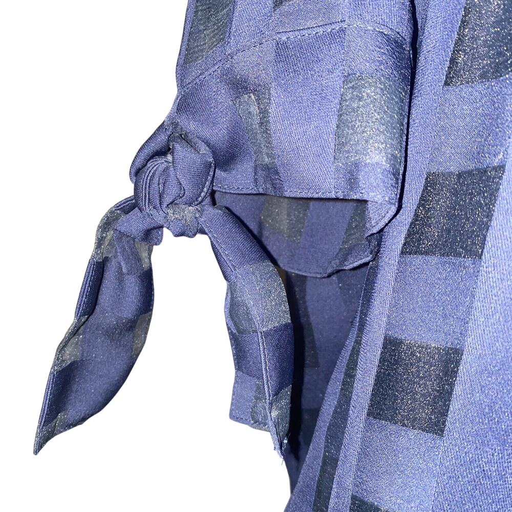 Current Air Anthropologie Blouse SP Short Sleeve Button Up Plaid Sheer Bows - Picture 4 of 16